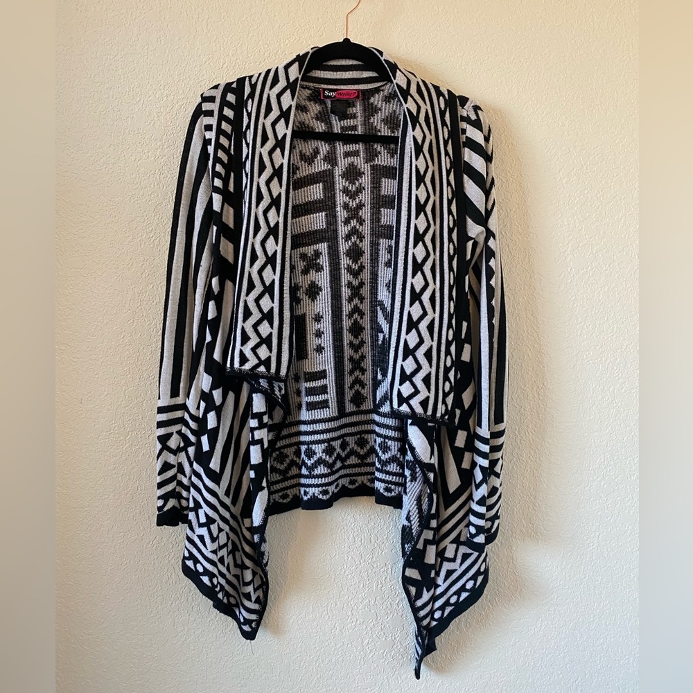 Say What? Black and White Cardigan, Size Medium